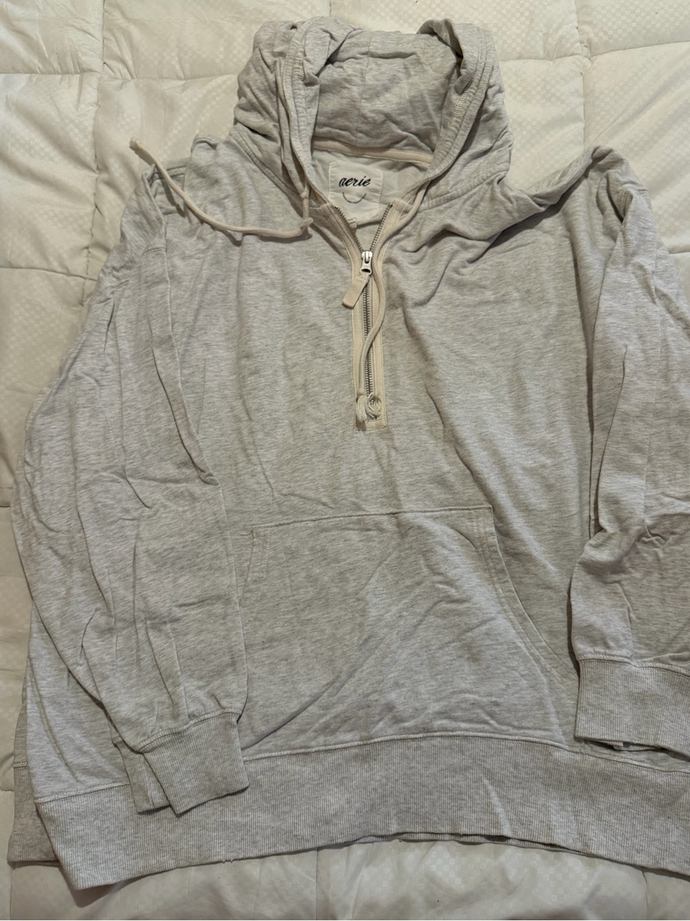 aerie Light Gray Half-Zip Hooded Sweatshirt